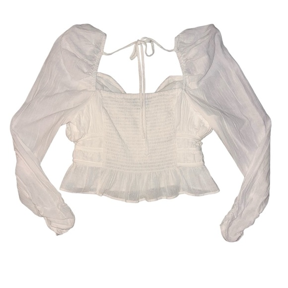 EUC Free People Chloe Puff Sleeve Blouse Long Sleeve Cropped Off-White Medium - Picture 10 of 13